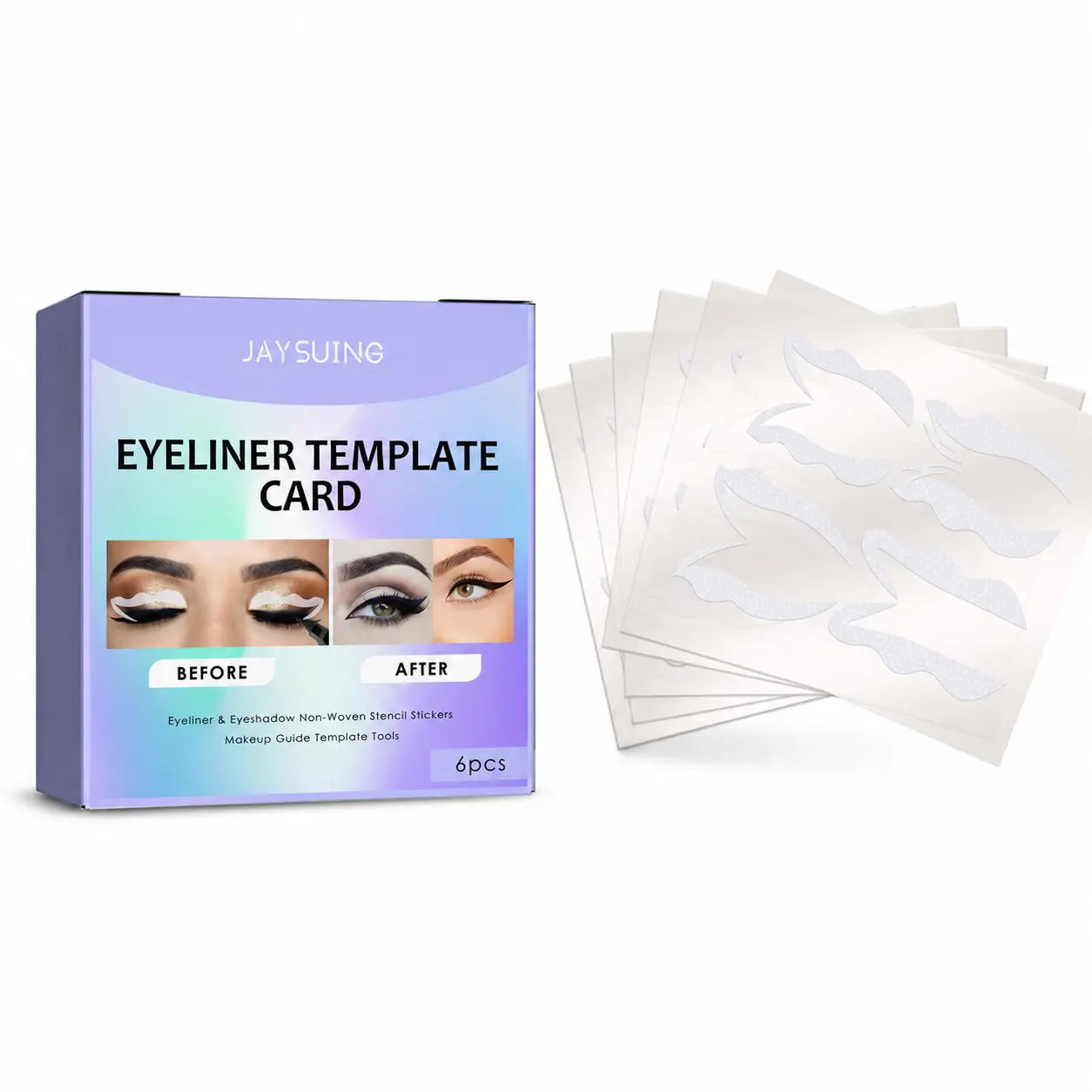 6-Piece Cosmetic Eyeliner and Eyeshadow Styling Tool Set, Translucent Stencil Sheets, Makeup Guide Stickers for Beginners, Non-Woven Fabric, 6-Piece Set, Makeup Guide Stencil Stickers, 11 X 10 Cm