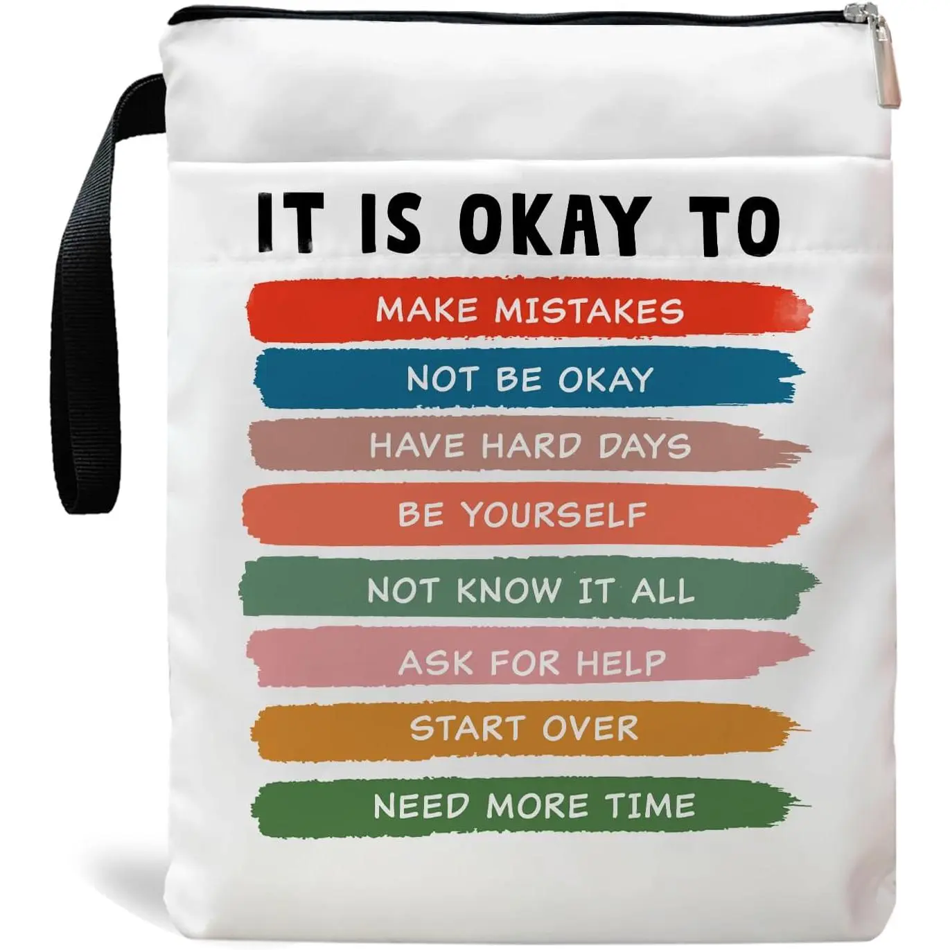 Inspirational Quote Book Sleeve, Book Covers for Paperbacks, Book Sleeve with Zipper, Book Lover Gifts, Bookish  Book Pouch for Women 11.4 x 9.05 Inch - It's Okay to Not Be Okay