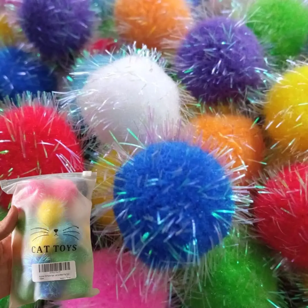 30 count 1.2 inches Sparkle Pom Pom Balls for  - Interactive Glitter Balls, Multicolor,  as Kitten Play Toys