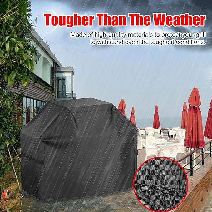 Grill Cover, 58 inch BBQ Gas Grill Cover for Outdoor Grill, Waterproof, Anti-UV, Rip-Proof, Fade Resistant Material, Barbecue Cover with Hook-and-Loop Straps & Adjustable Hem Drawstring, Black