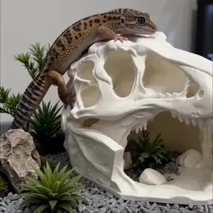 T-Rex Skull Reptile Hideout, Large Opening & Spacious Interior, Safe Resting Place for Lizards, Snakes, Tree Frogs, Aquarium Decor