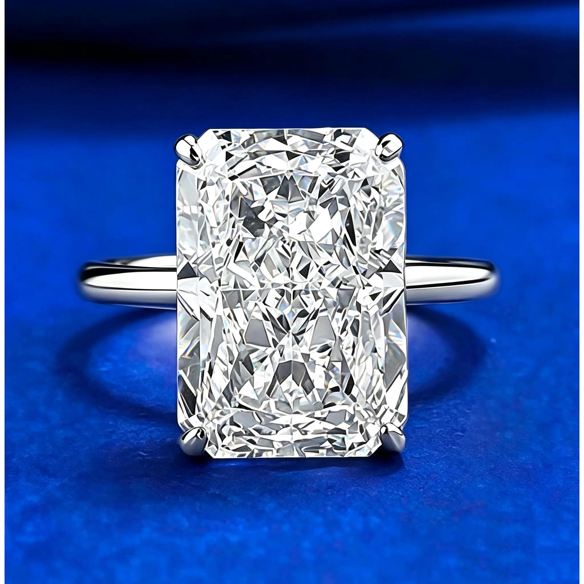 Elegant Statement Ring for Women in S925 Sterling Silver, 9x13mm Rectangular Ice Flower Cut 8A Cubic Zirconia-106, Bridal Wedding Promise Jewelry, Bridal Rings, Wedding Rings
