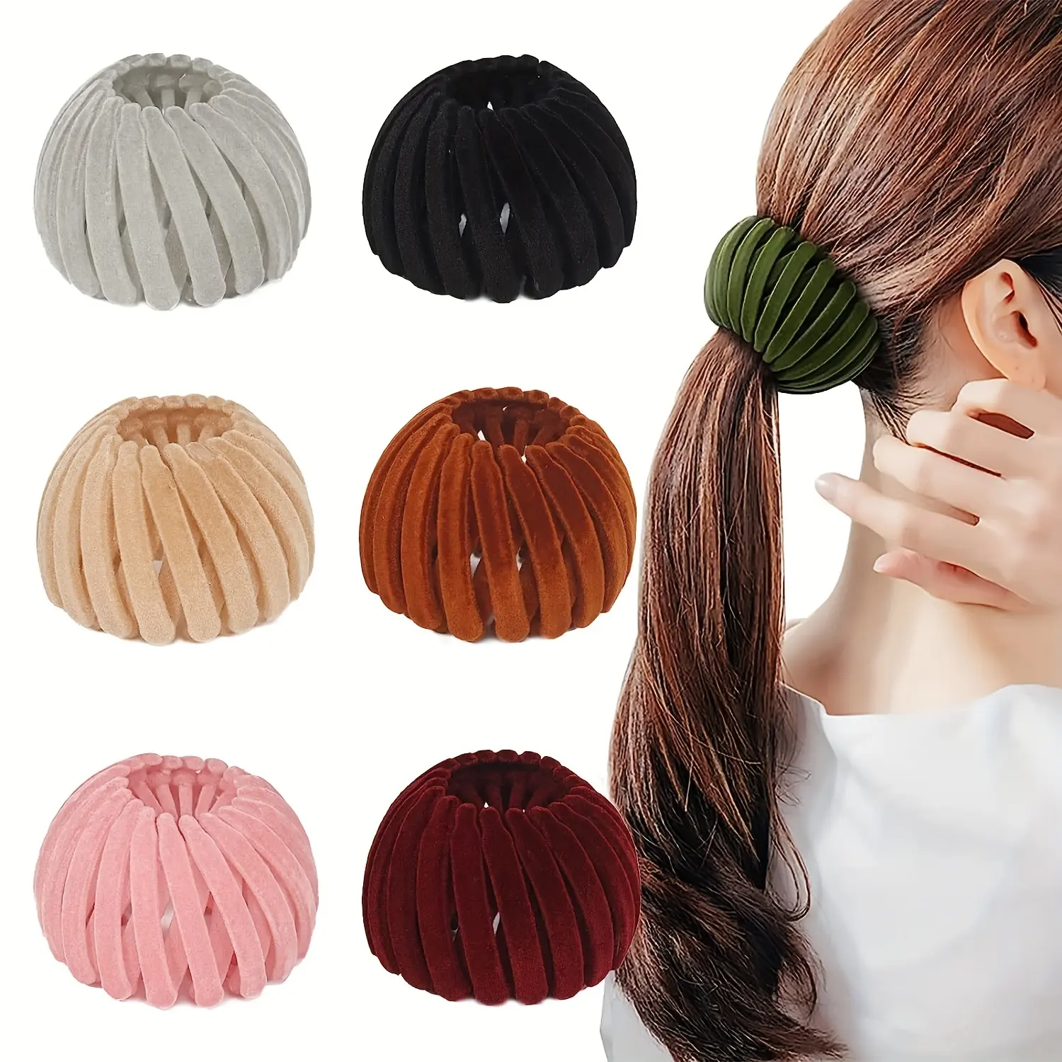7pcs Women's Velvet Surface Expandable Bird Nest Magic Hair Clip Ponytail Holder Hair Accessory Lazy Bun Fixing Pinned Up Hair Styler
