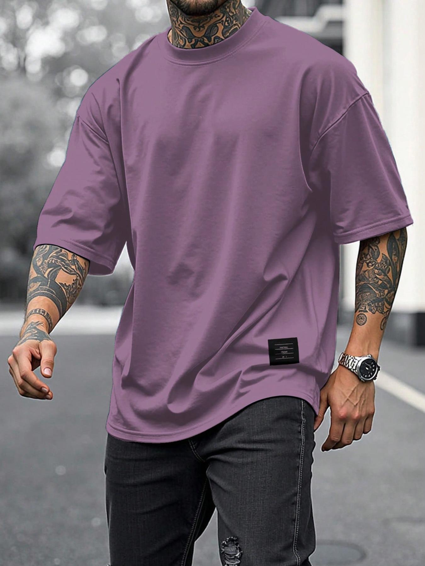 Men's Solid Short Sleeve Tee, Loose Casual Comfy Round Neck T-shirt for Summer, Fashion Men's Top for Daily Wear, Tropical
