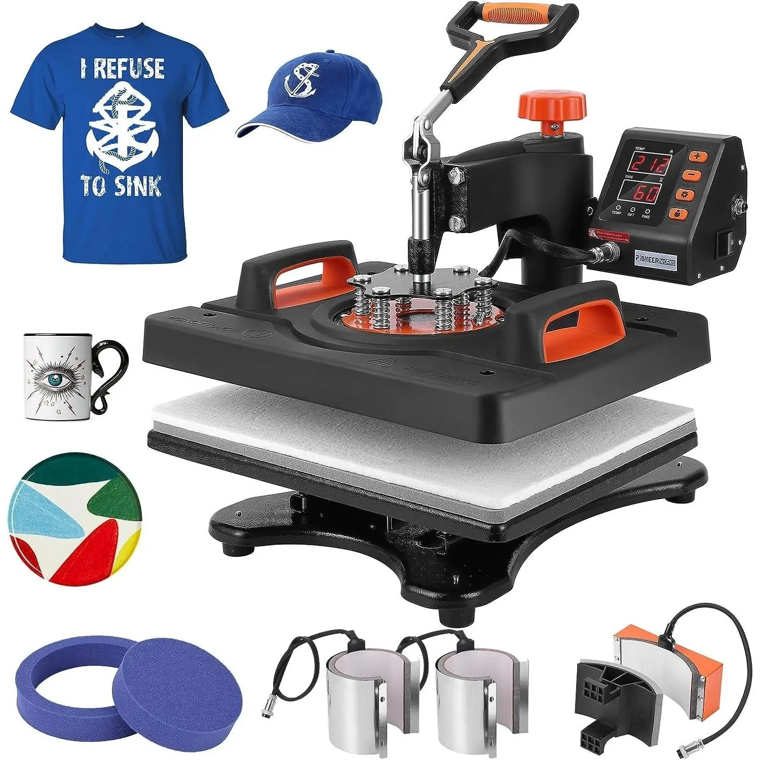Garvee 6 in 1 Heat Press Machine 12x15 inch 360° Swing Multifunction Sublimation Heat Press for T Shirts Mugs Hat Plate Cap
