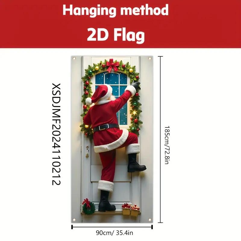 Christmas Santa Porch Banner, Durable Polyester Frame Decor, Vibrant Outdoor Holiday Decoration, 89.92cm X 184.91cm, Non-Fading Christmas Artwork
