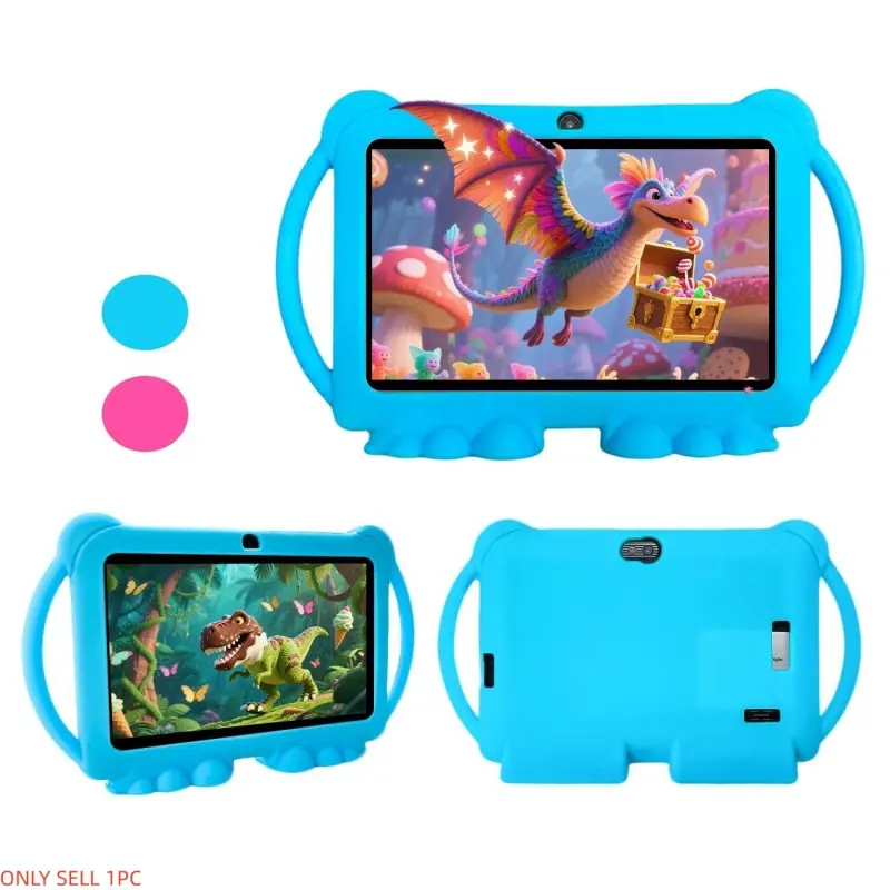 7-inch Android Portable Touchscreen tablet with shockproof protective case, 1GB + 16GB, Wi-Fi, parental controls, dual cameras, Bluetooth tablet, educational, blue/pink, eye protection mode