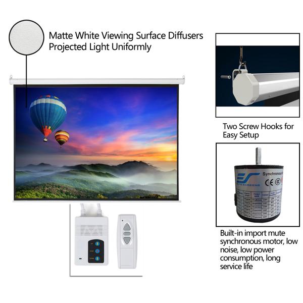 100" 4:3 80"*60" Motorized Projector Screen with Remote Control, Matte White Viewing Area, Ceiling/Wall Mountable, Silent Operation for Home Theater, Office, Classroom 100" 4:3 80"*60" Motorized Projector Screen with Remote Control, Matte White Viewing Area, Ceiling/Wall Mountable, Silent Operation for Home Theater, Office, Classroom