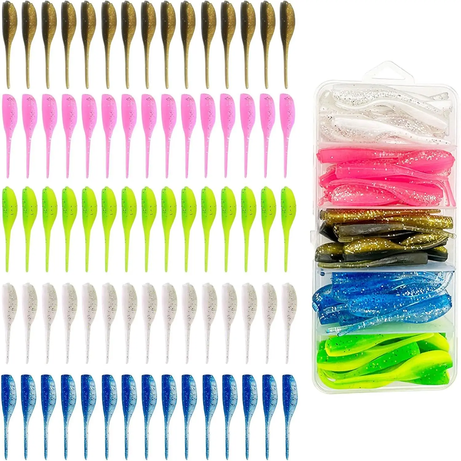 75 count Crappie Lures Kit - Soft Plastic Coloured Crappie & Panfish Shad Baits