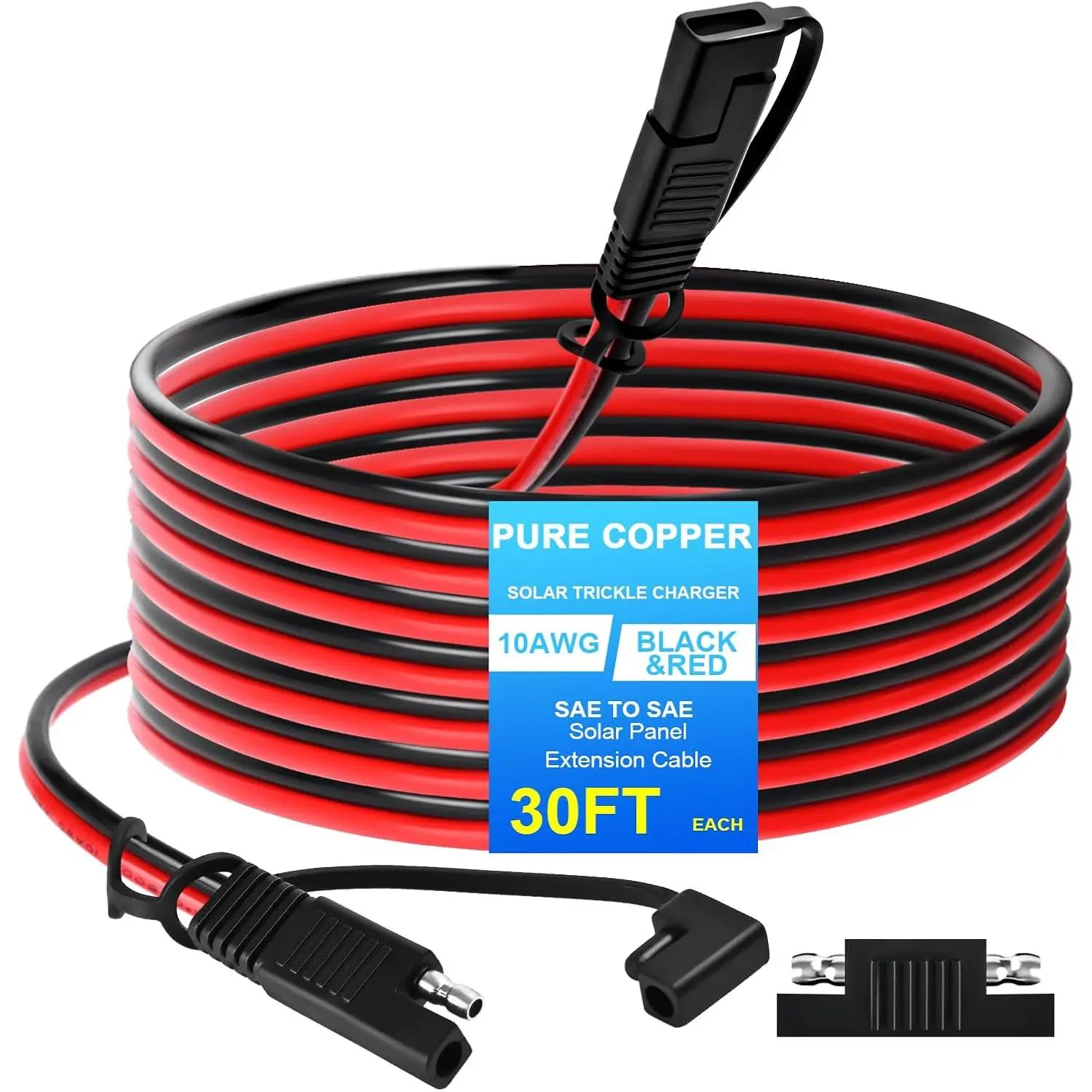 10 AWG 30 FT SAE Connector to SAE  Extension  Pure Copper 10 Gauge Power Quick Connect  for , , Solar Panels, RV