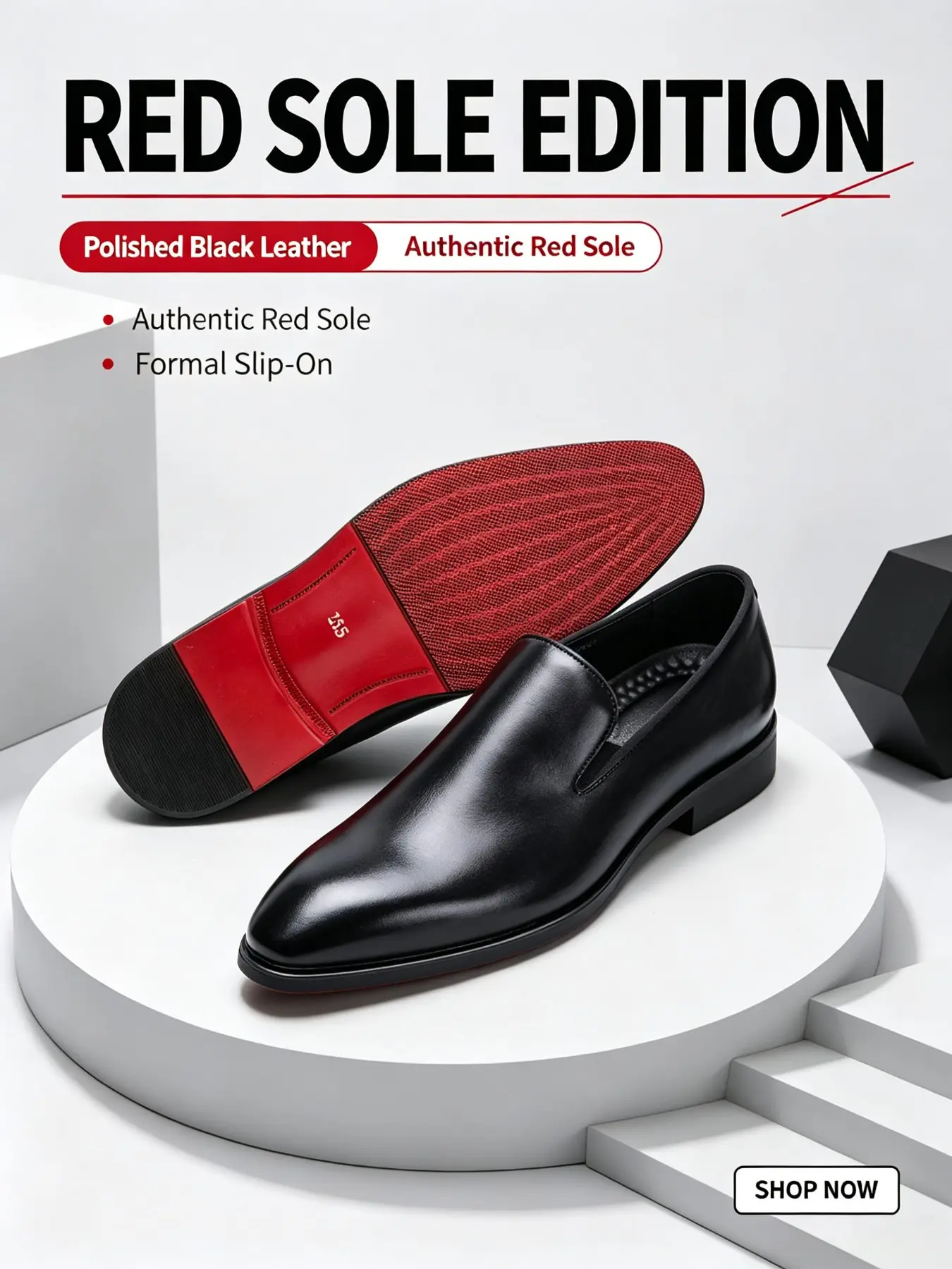 Men's Red Bottom Slip‑On Loafers, Luxury Leather Dress Shoes, Pointed Toe Formal Business Casual Shoes for Wedding Party
