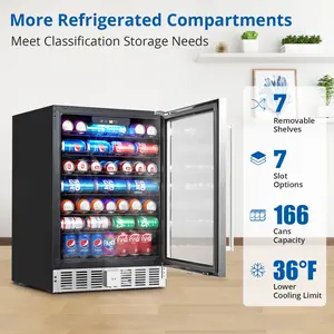 24 Inch Beverage Refrigerator – 5.1 Cu.ft Drink Cooler, 166 Can Capacity, Under Counter Beer Fridge, 36–60°F Digital Temperature Control, Compressor Cooling, Safety Lock-party gift