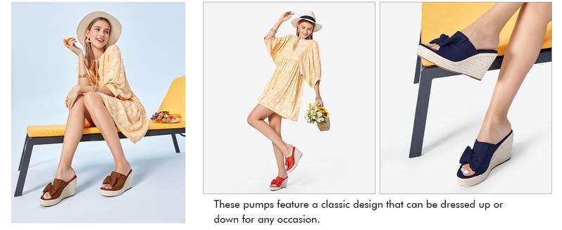 Coutgo Womens Platform Espadrilles Slip On Wedge Sandals Bow Tie Open Toe Slides Shoes