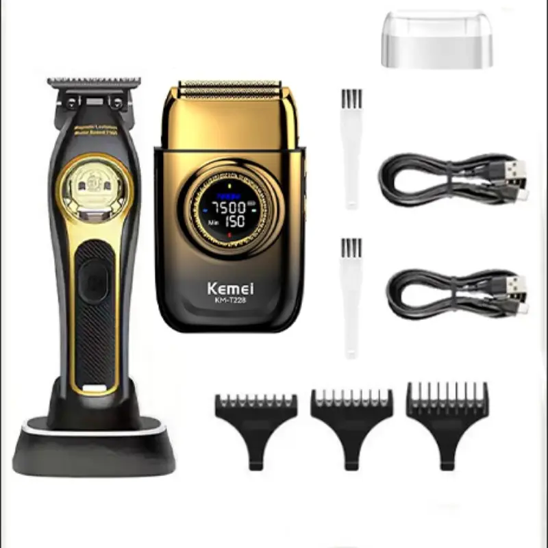Kemei Rechargeable Cordless Shaver for Men, Facial Care Multifunctional Trimmer, Coated Hair Clipper, Seamless Hair Cutting Kit Cordless Trimmers Set, Haircut Set, Cordless Clippers Set Km-2268, Km-T228
