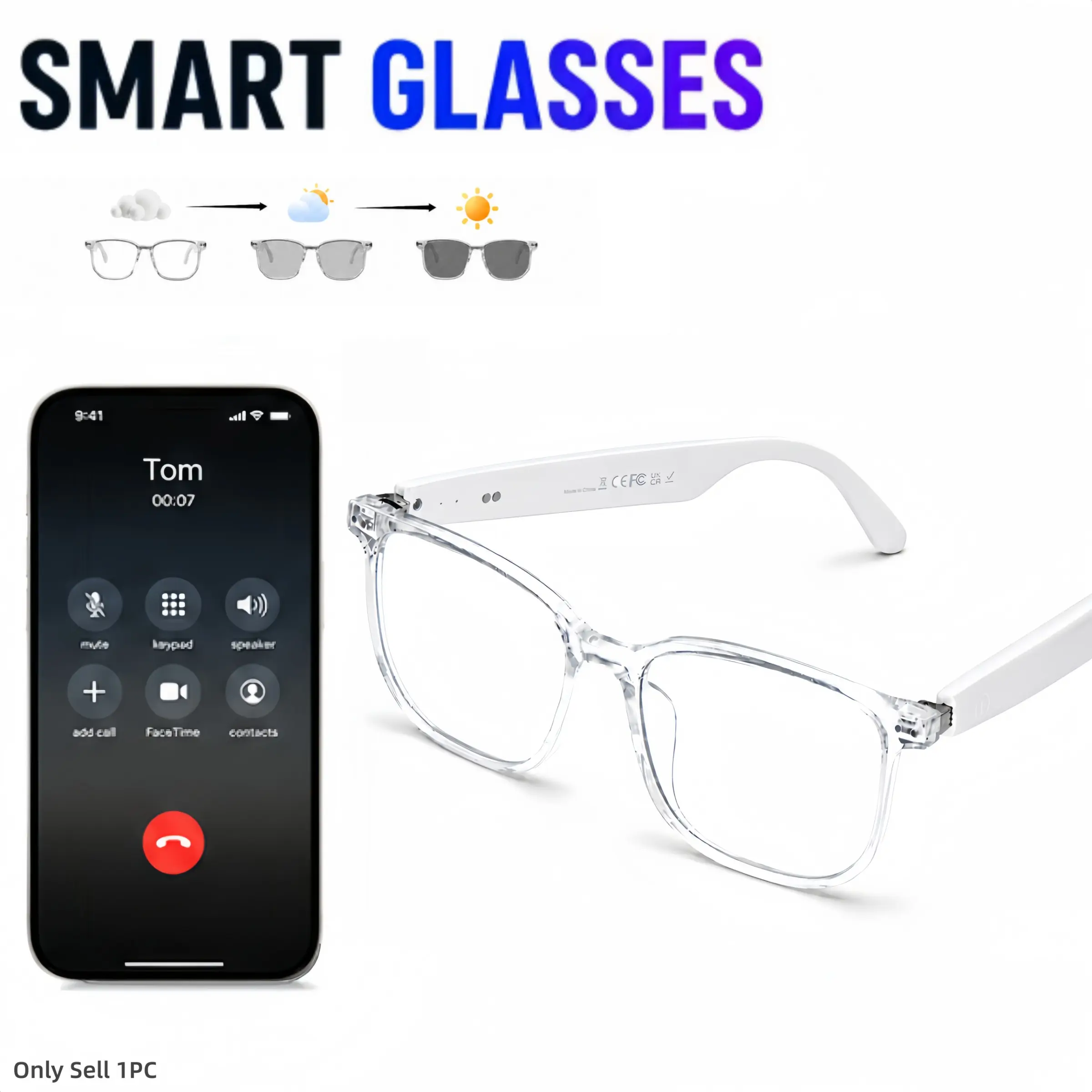 Photochromic Bluetooth Smart Glasses for Men Women, Open-Ear Audio Sunglasses with Built in Speakers, Music Playback, Hands-Free Calls and Voice Assistant,Touch Control