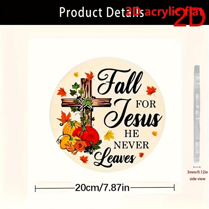 1PC "Love Jesus" Round Hanging Ornament - Artificial Wooden Autumn Decoration with Cross, Pumpkin and Rose, No Electricity Needed Wall Art, Suitable for Home, Porch, Thanksgiving and Christmas Religious Home Decoration, Rustic Style Design, Seasonal Decor