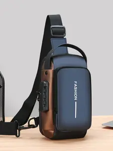 Men's Anti-theft Combination Lock Chest Sling Bag, Two-tone Water Resistant Crossbody Bag with Top Handle, Adjustable Strap Casual Shoulder Bag for Cycling Travel Daily Commute
