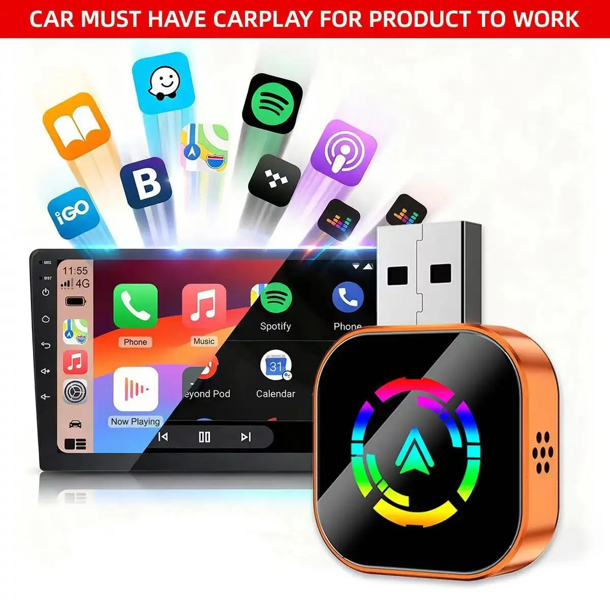 2026 New Wireless Carplay Adapter, Compatible with iPhone/android, Plug-And-Play, Automatic Connection, Hands-Free Calling, Wirefree carplay adapter