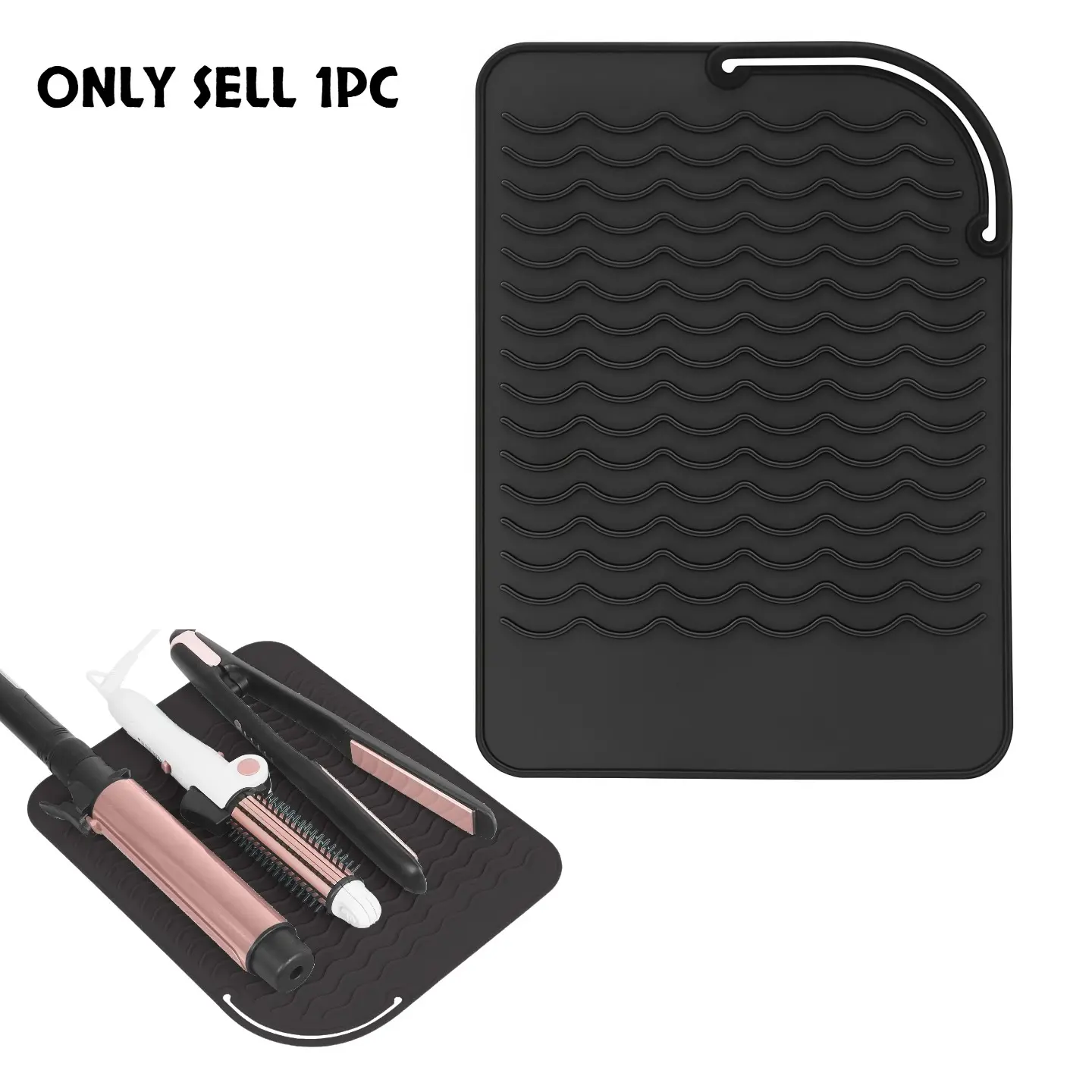 1pc Hair Straightener Mat, Anti-Slip Surface, Wave Design with Rounded Corners, Easy-to-Clean Silicone Tray, Protects Countertops or for Travel Storage, Ideal Travel Essential, Salon Accessory and Home Use, Hair Styling Tools