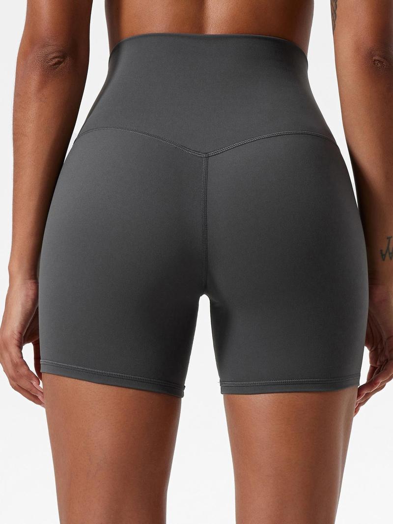 Women's Plain High Waist Skinny Sports Shorts, Gym Shorts, Sporty Wide-Waistband High-Stretch Shorts, Skinny Workout Shorts, Ladies' Sportswear for Indoor Outdoor Wear