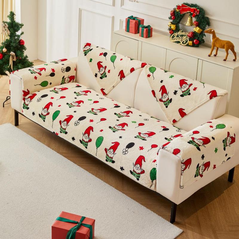 Cartoon Christmas Gnome Pattern Sofa Cover, 1 Count Non-slip Sofa Slipcover, Sofa Protector for Home Living Room, Home Decor