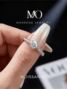 1 Pc Gorgeous Six Prong Copper Ring with 0.5ct Synthetic Moissanite for Women Engagement Fine Jewelry