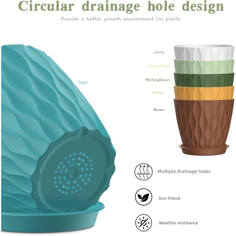 6 Pack 4-Inch Indoor Plant Pots with Drainage Holes and Trays, Colorful Small Planters for Orchids, Succulents, Herbs, and Other Indoor Plants