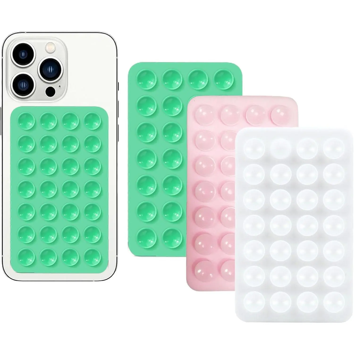 3 count Double Sided Phone Suction Pad,Sticky Phone Case for Wall ands-Free Fidget  Mirror Shower,Suction Cup Holder for  Mobile Power Supplies ( Green)