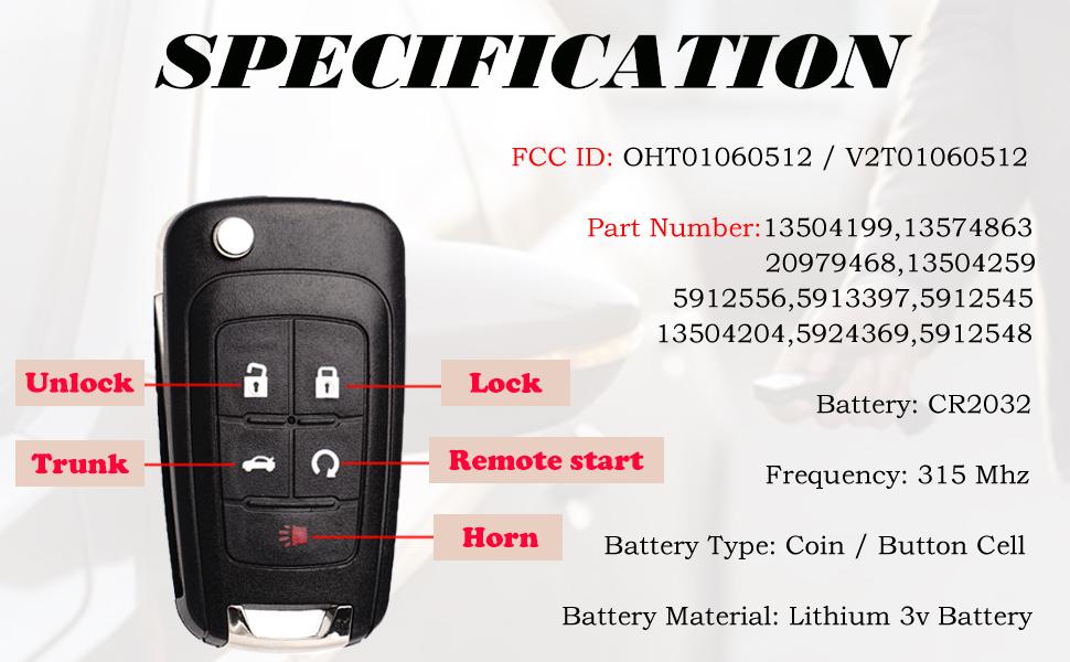 Key Fob Replacement Fits for Chevy Cruze Equinox Camaro Impala Malibu Sonic Buick Regal Verano Encore Lacrosse GMC Terrain 2010-2021 OHT01060512 Keyless Entry Remote Control 13504199