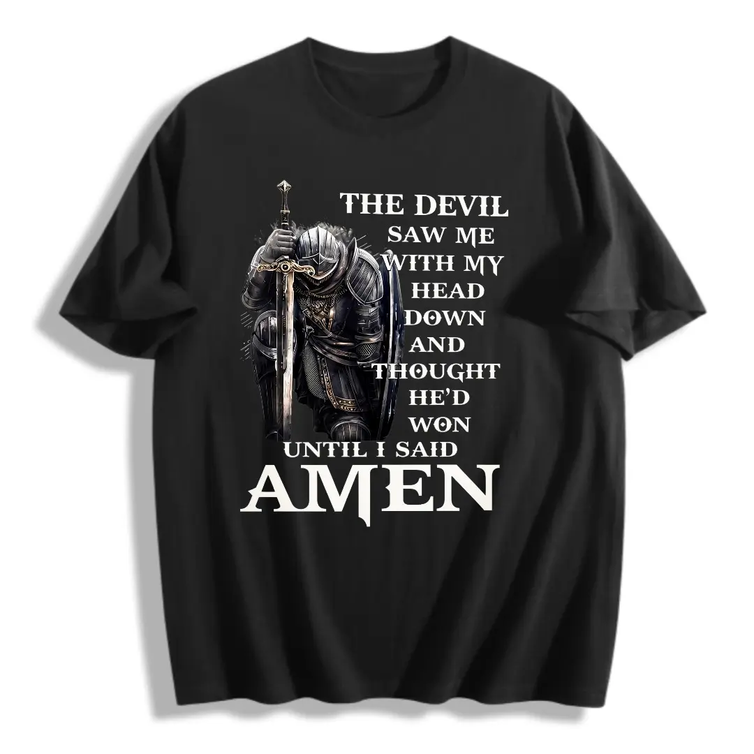 TRENZ SHIRT COMPANY Men's Christian Message Crew Neck Cotton Short-Sleeve T-Shirt , Minimalist Casual Top for Men (Devil Thought He'd Won Design)100% Cotton Unisex Oversized  Tshirt (S-5XL) ﻿