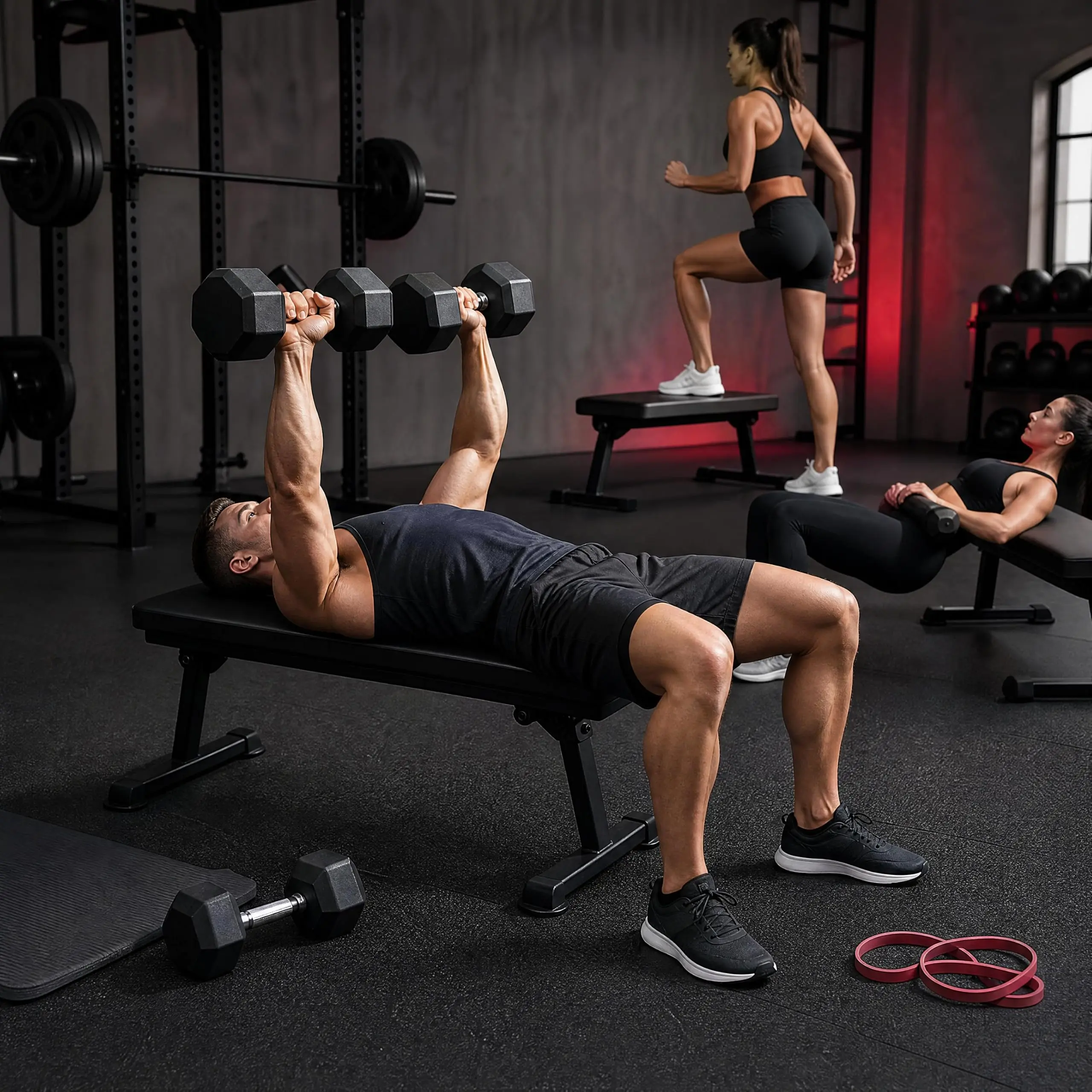 Hosslly Collapsible Flat Weight Lifting Bench for Home Gym - Heavy-Duty Steel Frame, 1000lb Capacity - 2.5" Thick PU Padded Cushion, Non-Slip Floor-Safe Feet - Compact Portable for Dumbbells, Bench Press