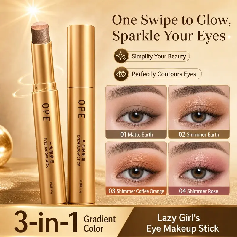 3 Tone Gradient Multi Use Eyeshadow Stick Eye & Face Shimmer Highlight Stick Balanced Warm Shades For Minimal Daily & Soft Party Eye Makeup