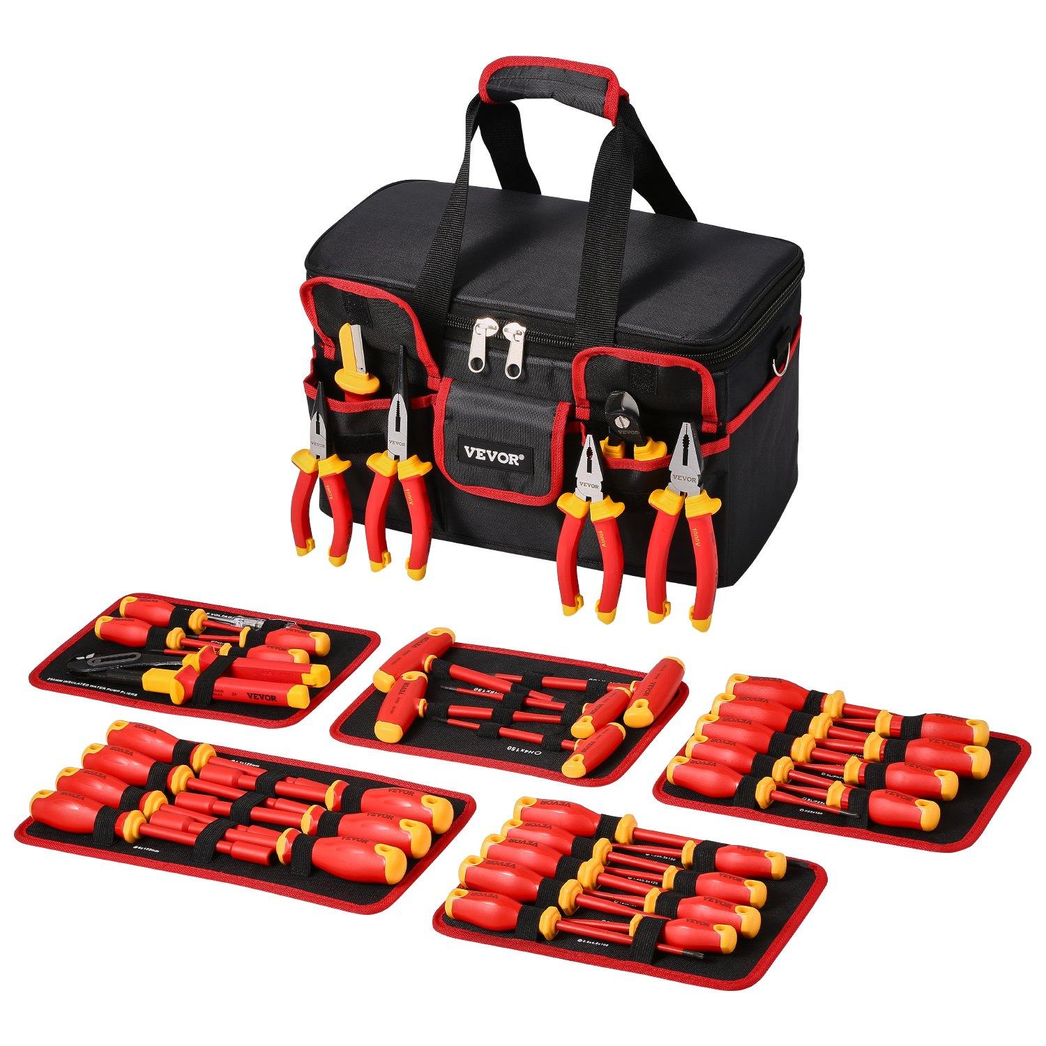 VEVOR Insulated Screwdriver Set, 50-Piece Professional Electrical Screwdriver Set, 1000V Insulated Electrician Tool, with Magnetic Tips, T-Handle Hex Wrench, Screwdriver, Single-Pole Voltage Tester