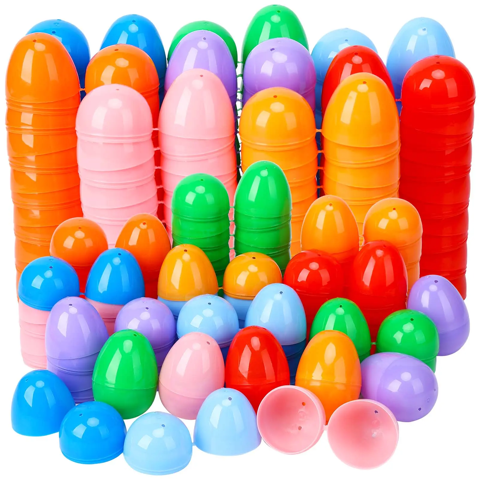 100 Pack Fillable Plastic Easter Eggs, 2.4 Inch with 8 Bright Colors, Great for Kids Easter Egg Hunt, Basket Stuffers, Party Tokens and Goodie Bags