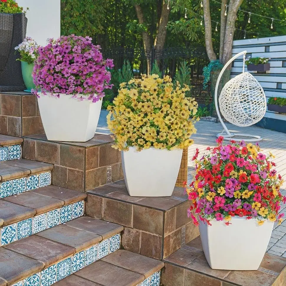 2/3pcs Artificial Petunias with Stake, Romantic Garden Style, UV-Resistant Waterproof Silk Flowers for Outdoor Decor, Artificial Flower Decorations, Universal Setting Fake Flowers