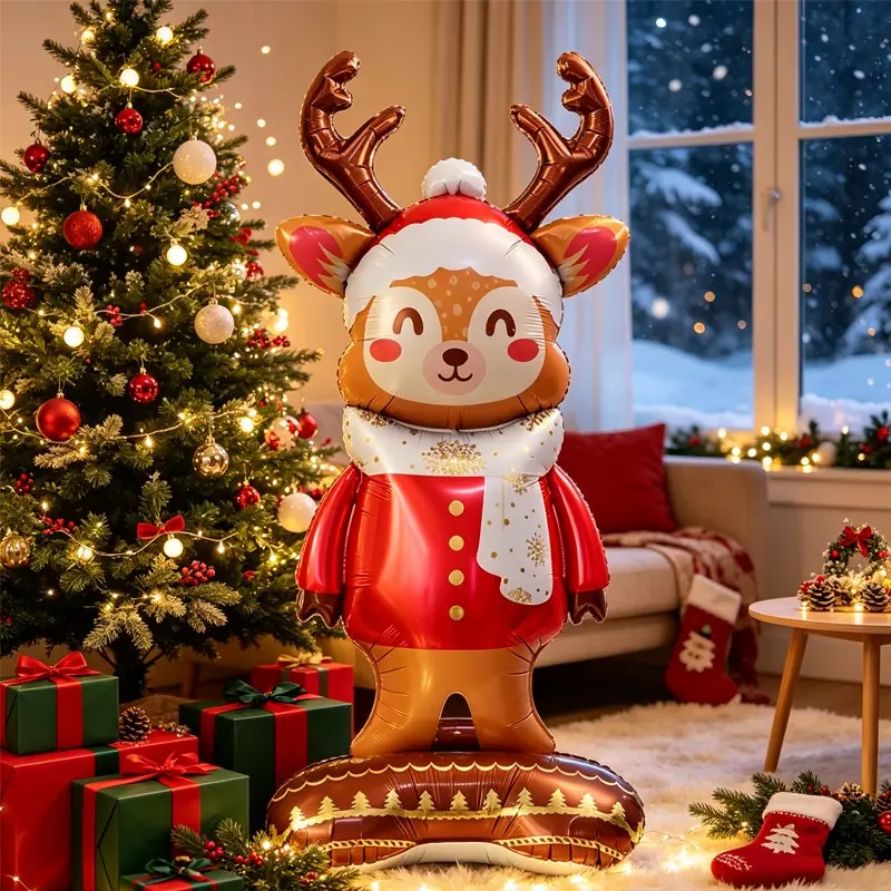 150cm Self-Standing Christmas Reindeer Aluminum Foil Balloon, Large Cartoon Reindeer Standing Balloon, Festival Decoration Props