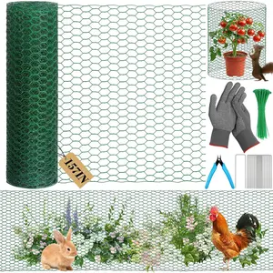 Plant Protectors from Animals 15.7 x 157 in Green Chicken Wire Plant Cages for Outdoor Plants, Hexagonal Wire Plant Protector with Ground Stakes, Pliers, Garden Protection from Animals