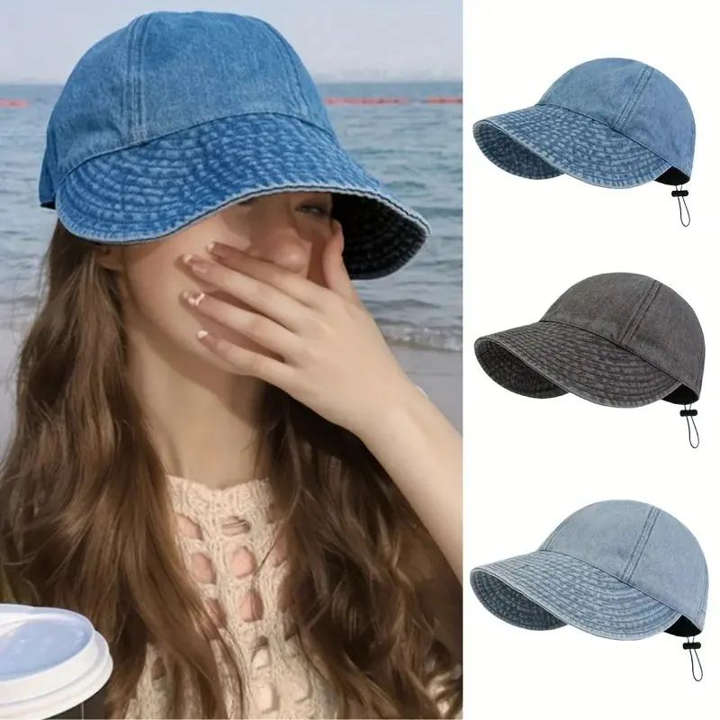 1* Summer Sun Cowboy Hat Foldable Wide Brim Women Hiking Bucket Hat Outdoor UV Protection Adjustable Beach Panama Ponytail Cap