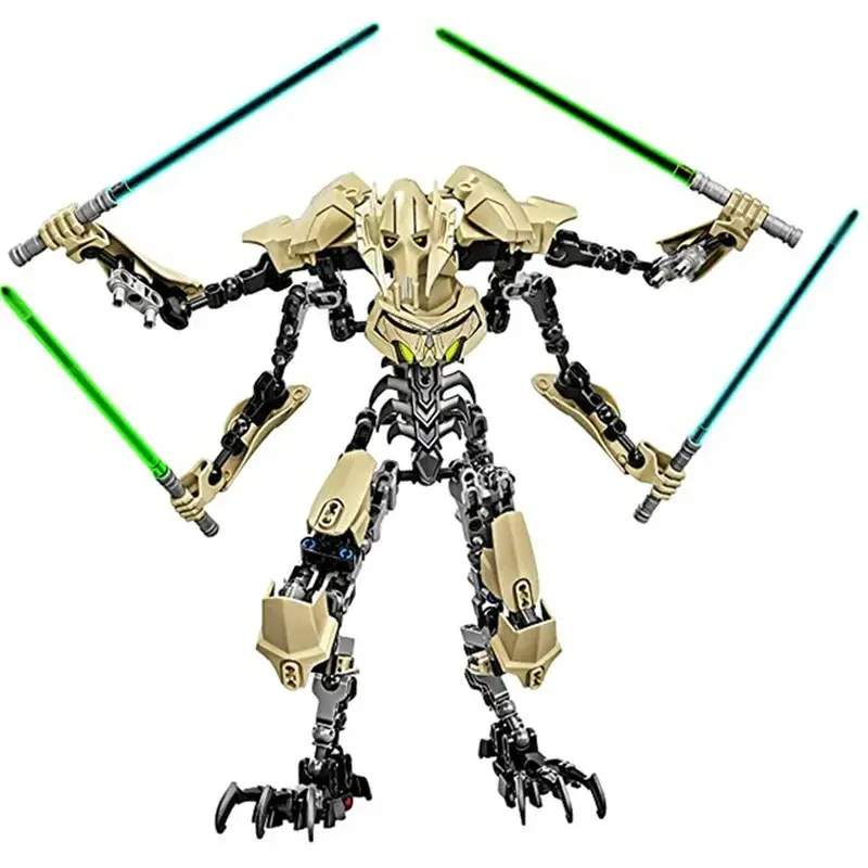 32cm Eco-Friendly Eco PVC Star Anime General Grievous Robot DIY Building Block Set - 1 Set of Building Blocks, Lightsaber Hilt Combat Weapon, 1 Instruction, Without Boxes, Crafting Fun Gift for Kids Action Figure, 1 Building Instruction