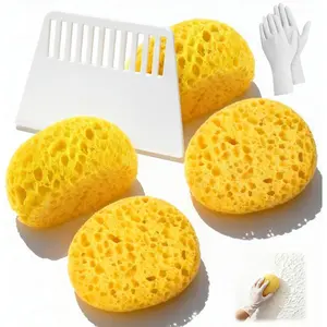 7- Drywall Texture Repair Kit, 4 Knockdown Texture Sponges, 1 Scraper & 1 Pairs Gloves, for DIY Wall & Ceiling Patch, Matching Orange Peel & Splatter Texture