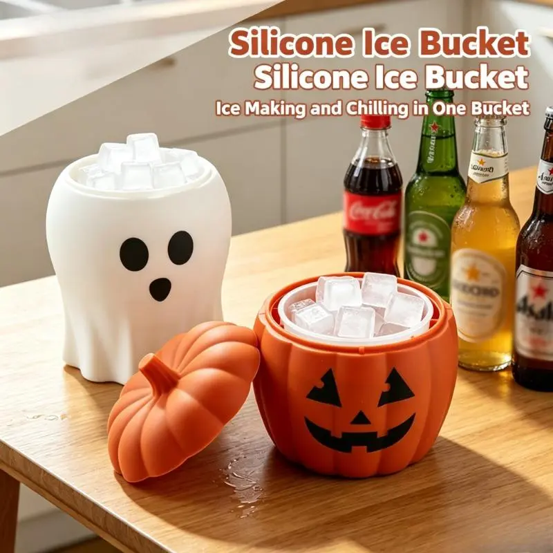 Ice Bucket for Cocktail Bar - Portable Pumpkin Ghost Cooling Container Ice  Festive Ice Bucket for Cocktail Bar with Halloween pumpkin and ghost design Portable Cooling Container for drinks