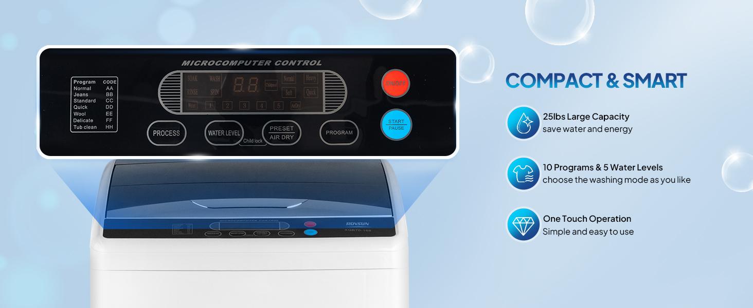 ROVSUN 17.8/25/30LBS Portable Washing Machine, Full-Automatic Electric Laundry Machine with Stainless Steel Drum, 110V Compact Washer, Washer and Dryer Combo with Drain Pump for Apartment, Dorms, RV, 400W