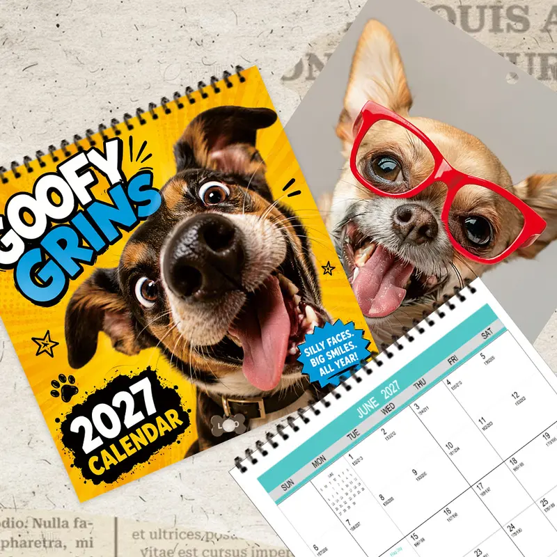 1pc, 2027 calendar, fun dog hanging calendar, for dog lovers, suitable for home, office, school daily/weekly/monthly schedule planning. Great as a gift for Christmas, weddings, anniversaries, New Year/holidays, New Year, English version