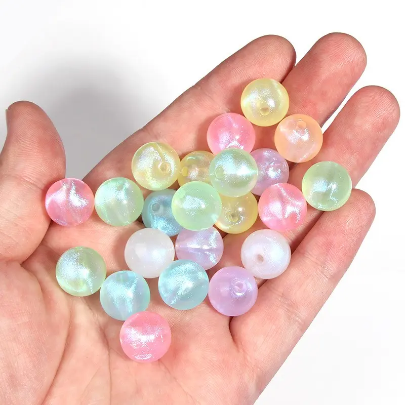 60pcs Random Color 10mm Ab Coated Jellyfish Beads, Acrylic Round Beads, DIY Jewelry Making Supplies, DIY Beading Accessories, Bracelet Necklace Phone Chain Accessories, Beads For Jewelry Making