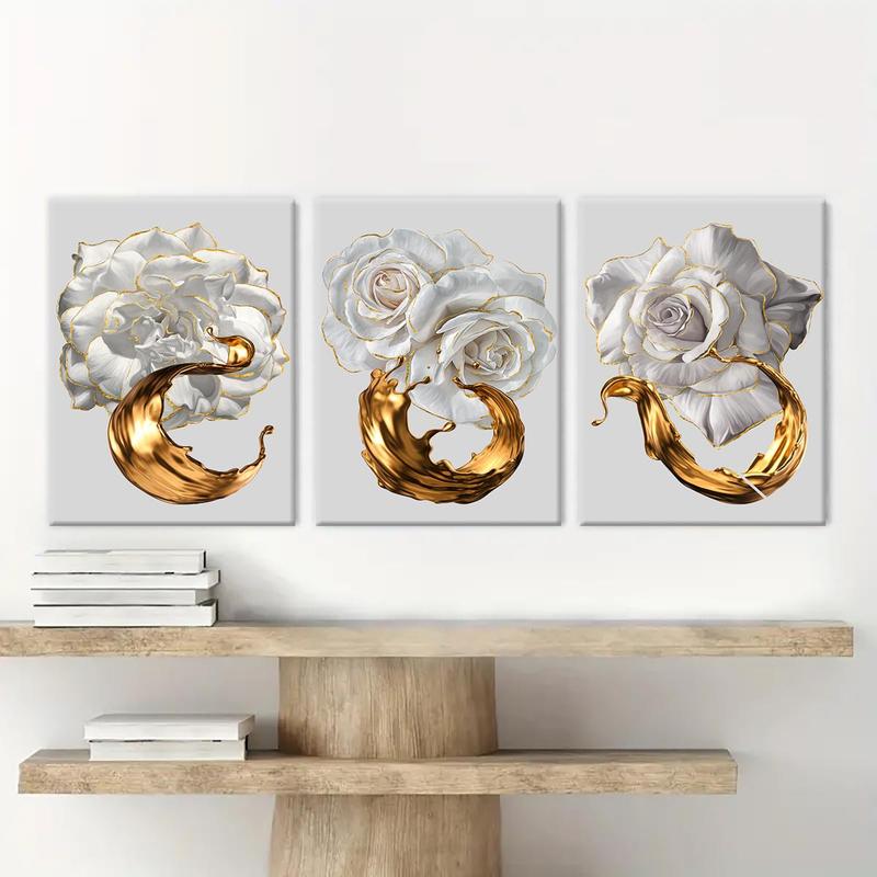 Wooden Framed Canvas Painting, 3 Counts/set Flower Pattern Wall Art, Modern Art for Home Living Room Bedroom Office Decor