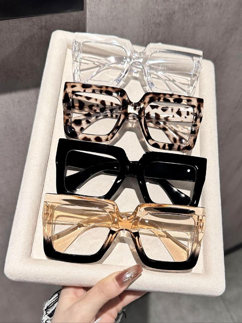 Unisex High-Quality Sleek Rectangular Non-Prescription Eyeglasses - Trendy Casual Frames, Leopard & Ombre Patterns, Fashion Accessory for Everyday Use & Outdoor Activities, Sleek Non-Prescription Glasses