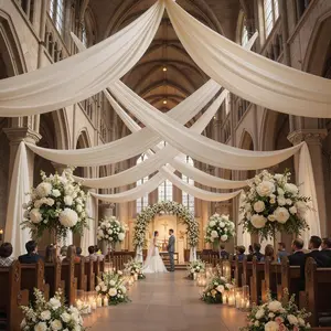 4 Panels 5ft(W) x 20ft(H) Beige Ceiling Drapes for Wedding Parties – 20 FT Extra Long Thick Polyester Wrinkle-Free Drapery Tent Decor Decorations for Birthday Party Ceremony Stage Swag