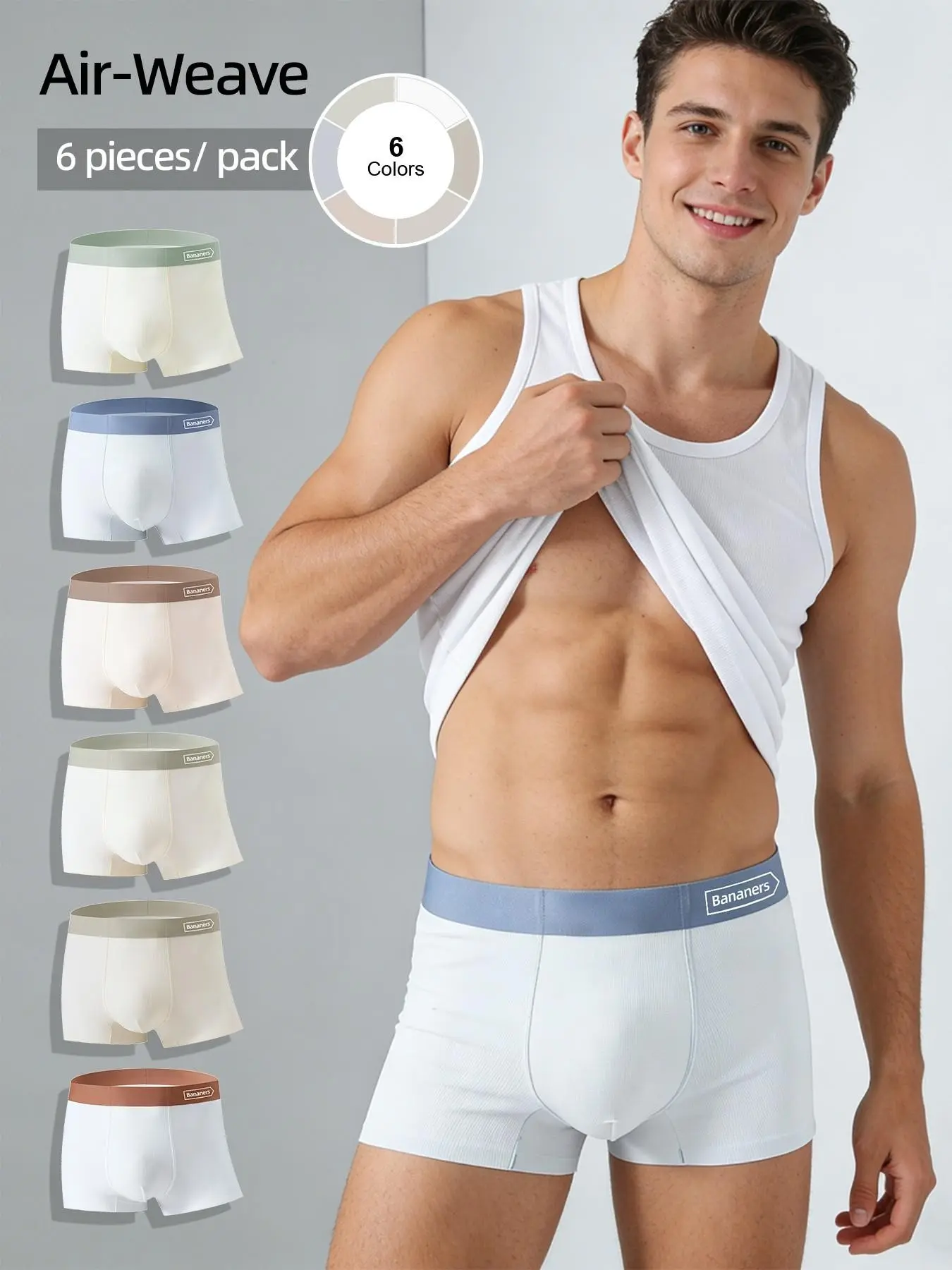 Men's Ice Silk Seamless Underwear, Mid-Waist Breathable Fashion Briefs, Flat Front Short Pants, Four Seasons Wear, 6 Pack