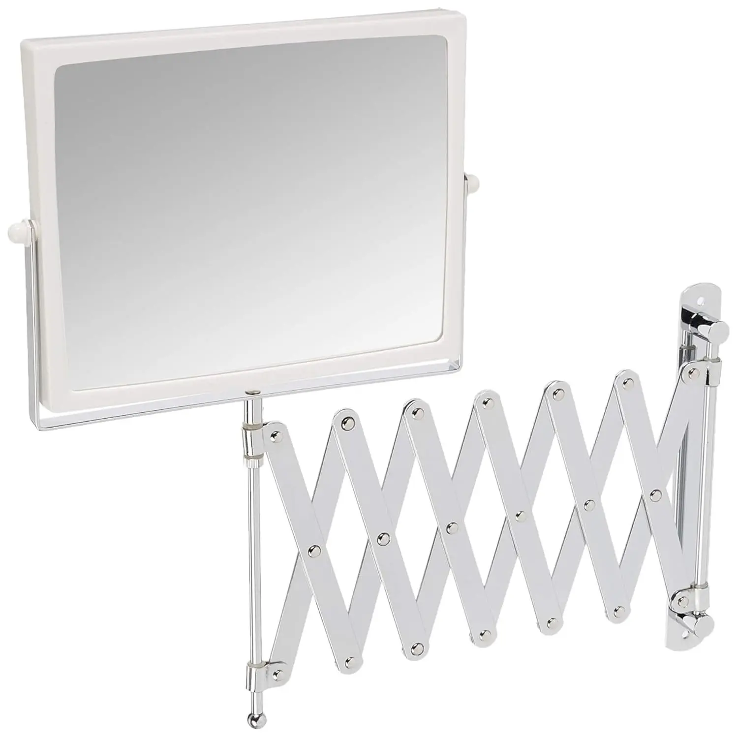 Wall-Mounted Makeup Mirror - 5X Magnification - Chrome - J2020C | Two-Sided 8.3" x 6.5" Swivel Design, 30" Wall Extension