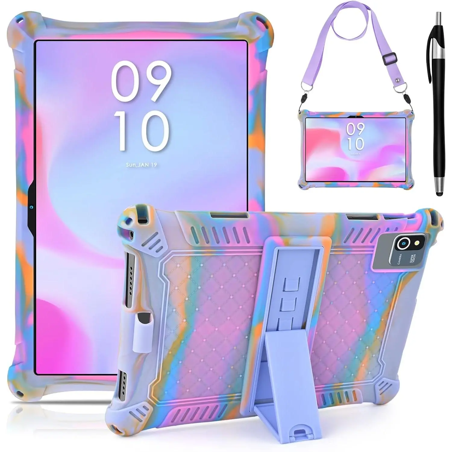 Okaysea 10.1 inch  Tablet Case with Stylus Pen &  Strap, Moderness 10.1" Case, Soft Portable Protective Cover for QunyiCO 10.1, Azeyou Tab 6 10 inch, Rose Red &